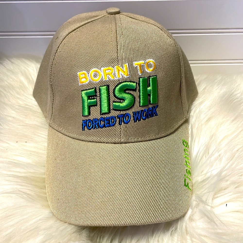 Born To Fish 🐟 Tan Embroidered Baseball Cap